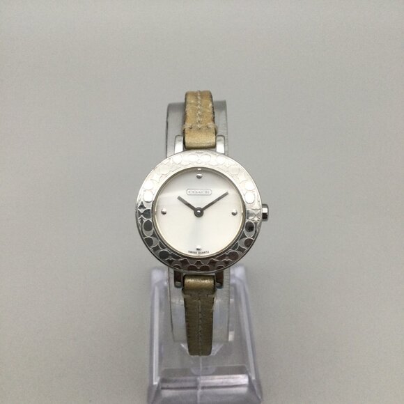 Coach Bridget Watch Women 27mm Silver Tone Logo Bezel Leather Band New Battery main image 9